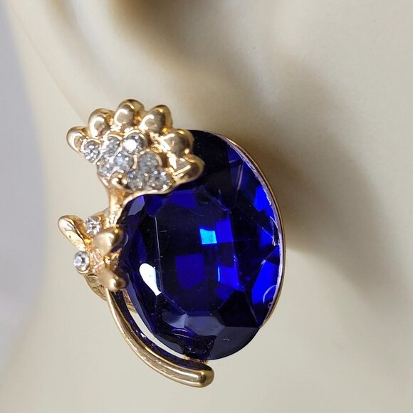 Oval Blue Fashion Crystal Faceted Earring - Picture 1 of 15